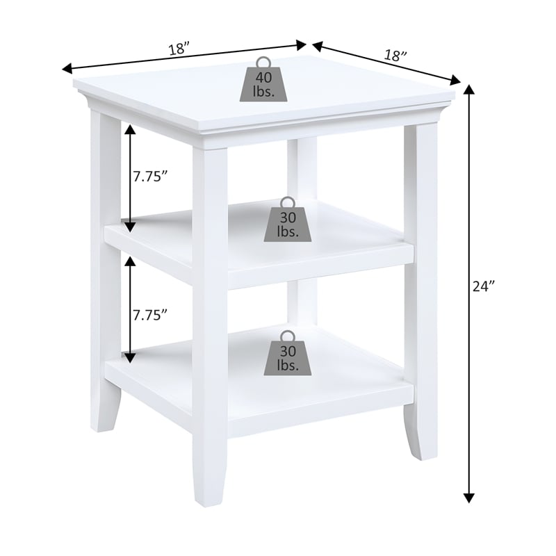 Convenience Concepts Tribeca End Table with Shelves in White Wood Finish