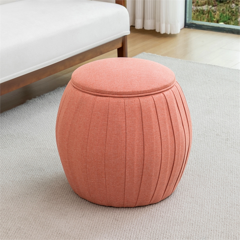 Designs4Comfort Vanessa Round Accent Storage Ottoman in Red Fabric