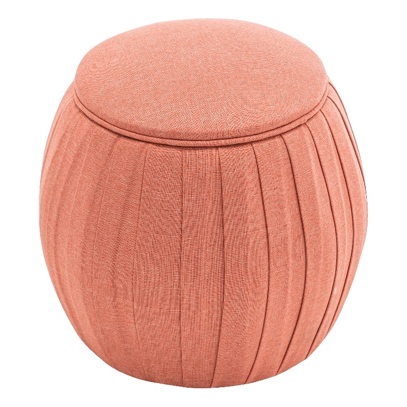 Designs4Comfort Vanessa Round Accent Storage Ottoman in Red Fabric