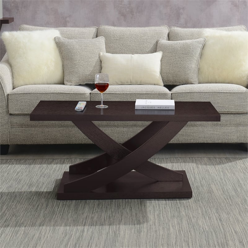 Convenience Concepts Newport Criss-Cross Coffee Table in Espresso Wood Finish
