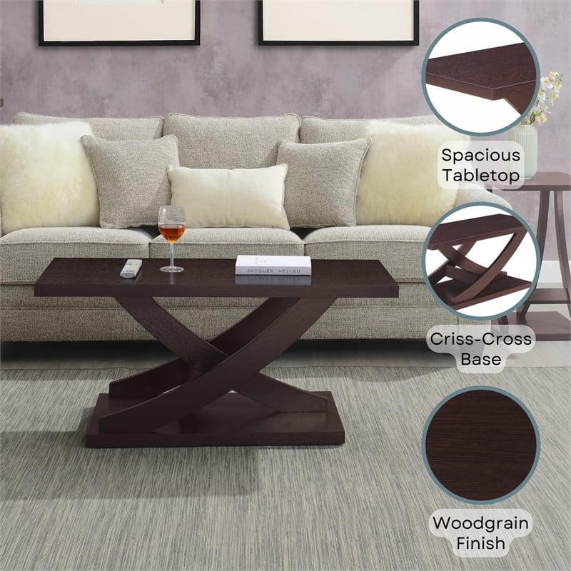 Convenience Concepts Newport Criss-Cross Coffee Table in Espresso Wood Finish
