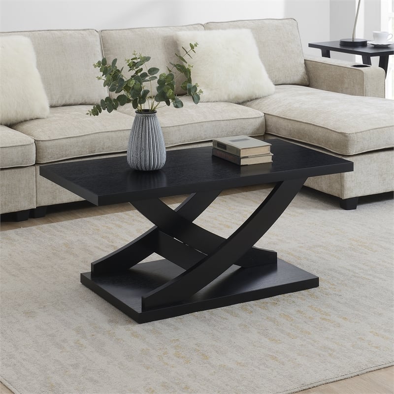Convenience Concepts Newport Criss-Cross Coffee Table in Black Wood Finish