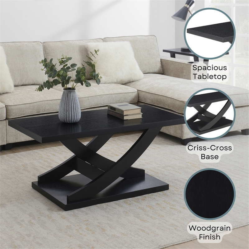 Convenience Concepts Newport Criss-Cross Coffee Table in Black Wood Finish
