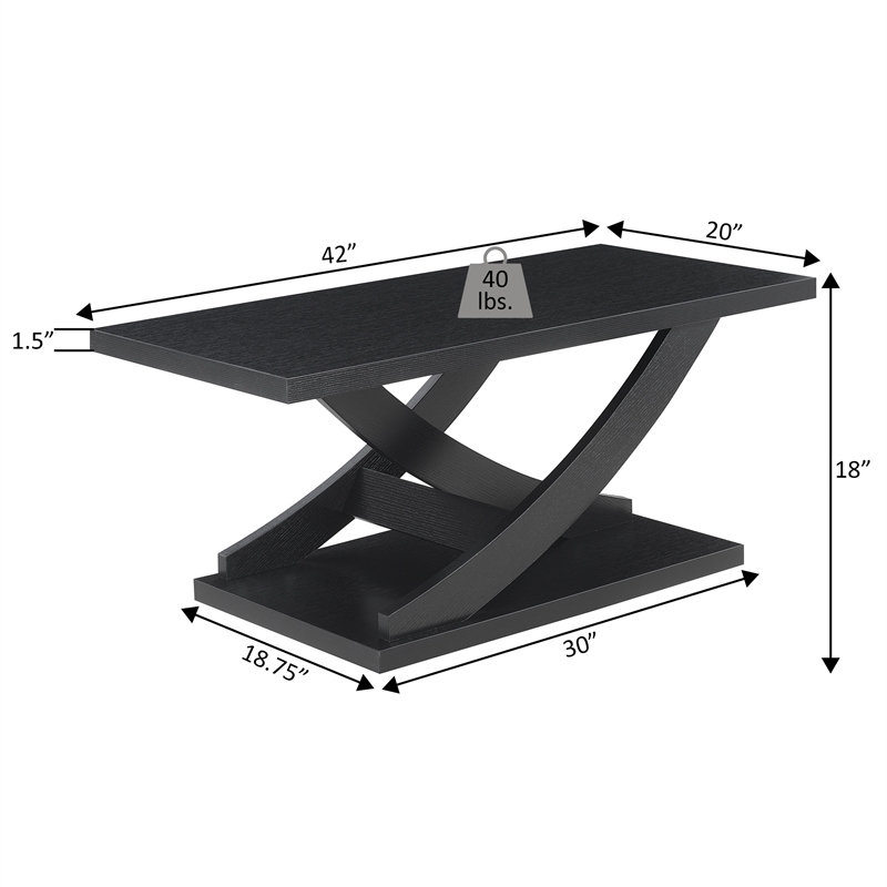 Convenience Concepts Newport Criss-Cross Coffee Table in Black Wood Finish