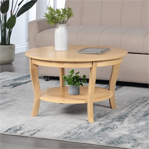American Heritage Round Coffee Table with Shelf in Beige Wood Finish
