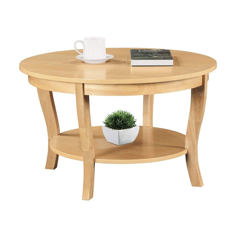 American Heritage Round Coffee Table with Shelf in Beige Wood Finish