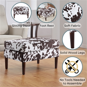 Designs4Comfort Marlow Mid Century Ottoman in Brown Cowhide Print Fabric