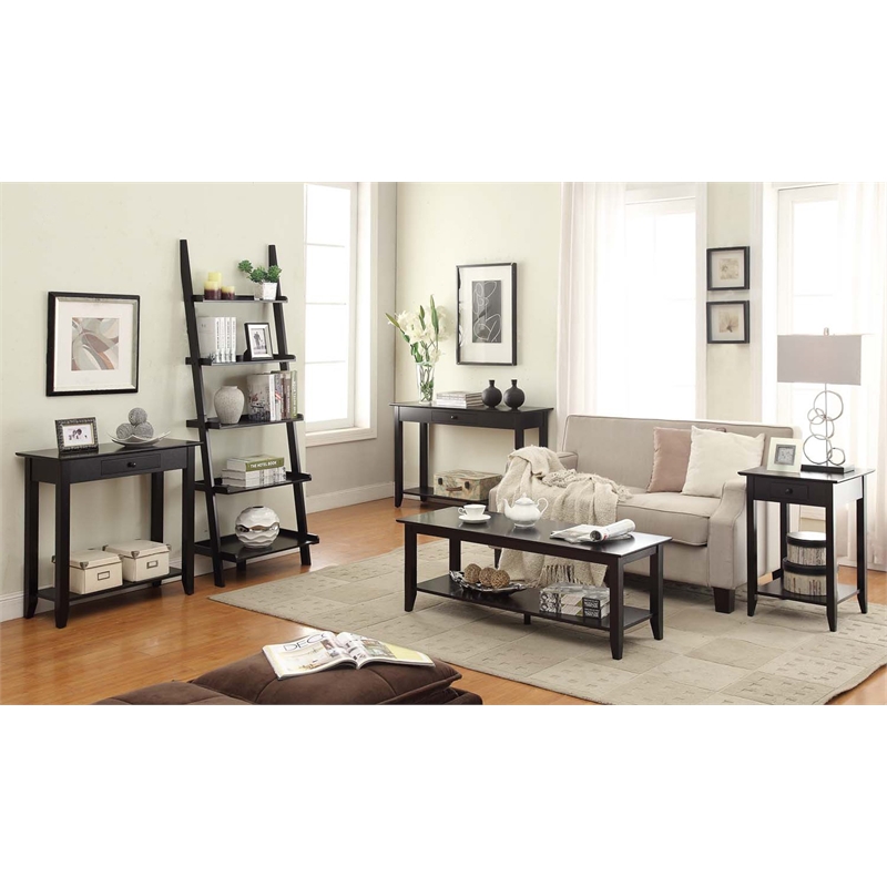 Convenience Concepts American Heritage Ladder Bookshelf in Black Wood Finish