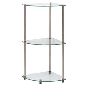 convenience concepts classic three-tier corner shelf in clear glass