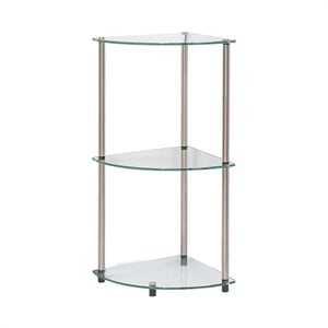 Convenience Concepts Classic Three-Tier Corner Shelf in Clear Glass