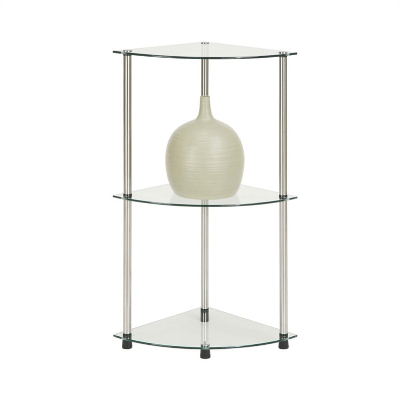 Convenience Concepts Classic Three-Tier Corner Shelf in Clear Glass