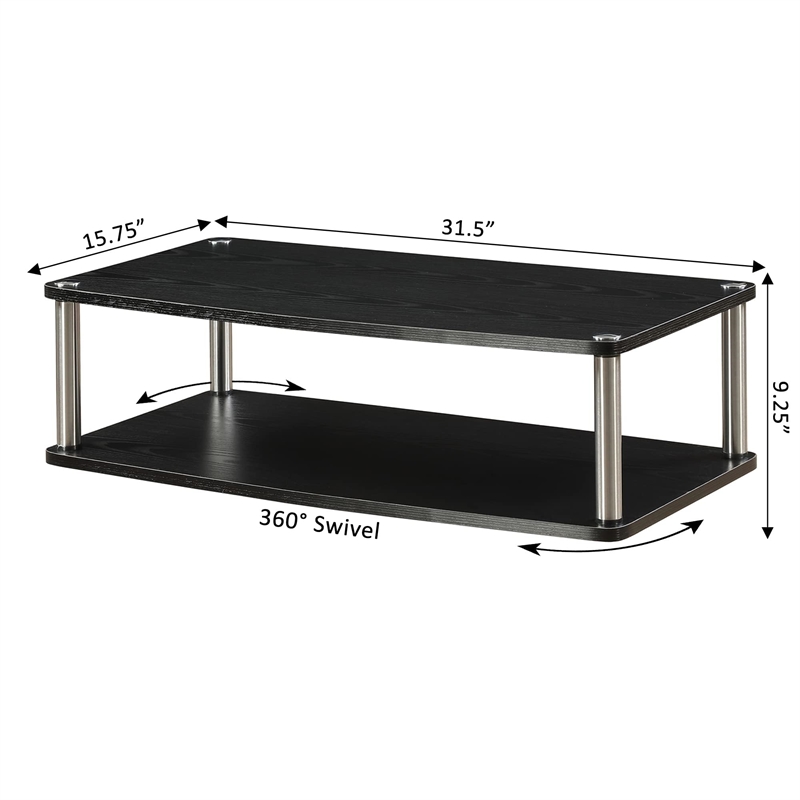 Convenience Concepts Designs2Go XL 2 Tier Swivel in Black Wood Finish