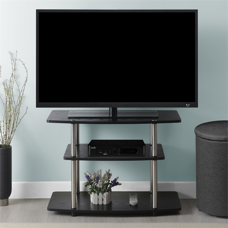 Convenience Concepts Designs2Go Three-Tier TV Stand in Black Wood Finish