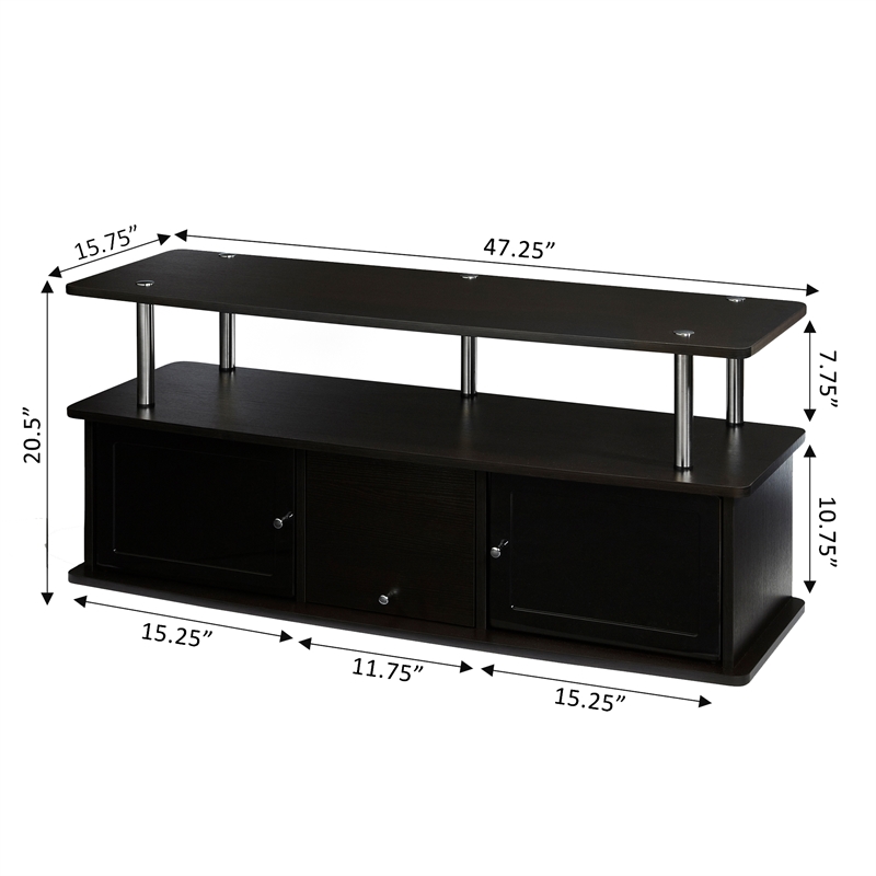 Convenience Concepts Designs2Go TV Stand with Three Cabinets in Black Wood