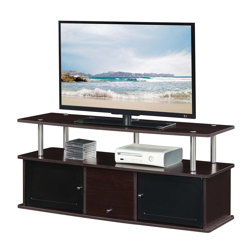 Convenience Concepts Designs2Go TV Stand with Three Cabinets in Black Wood