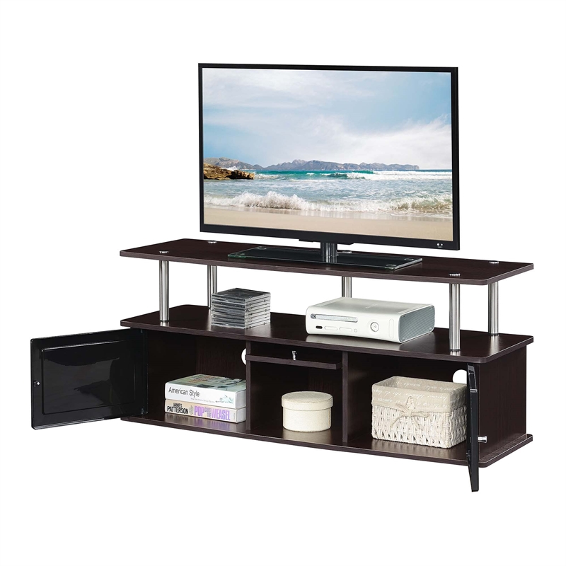 Convenience Concepts Designs2Go TV Stand with Three Cabinets in Black Wood