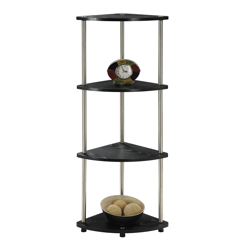 Convenience Concepts Designs2Go 4-Tier Corner Shelf in Black Wood Finish