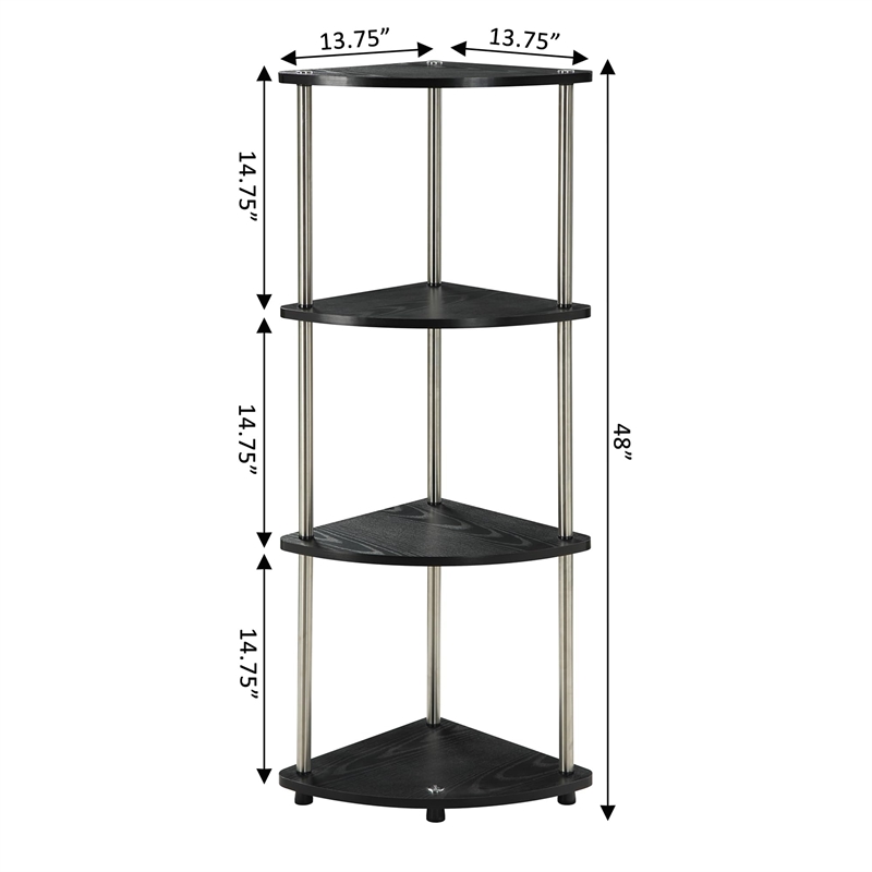 Convenience Concepts Designs2Go 4-Tier Corner Shelf in Black Wood Finish