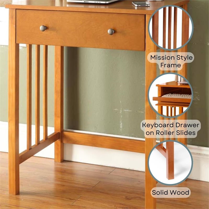 Convenience Concepts Designs2Go Mission Desk in Brown Oak Wood Finish