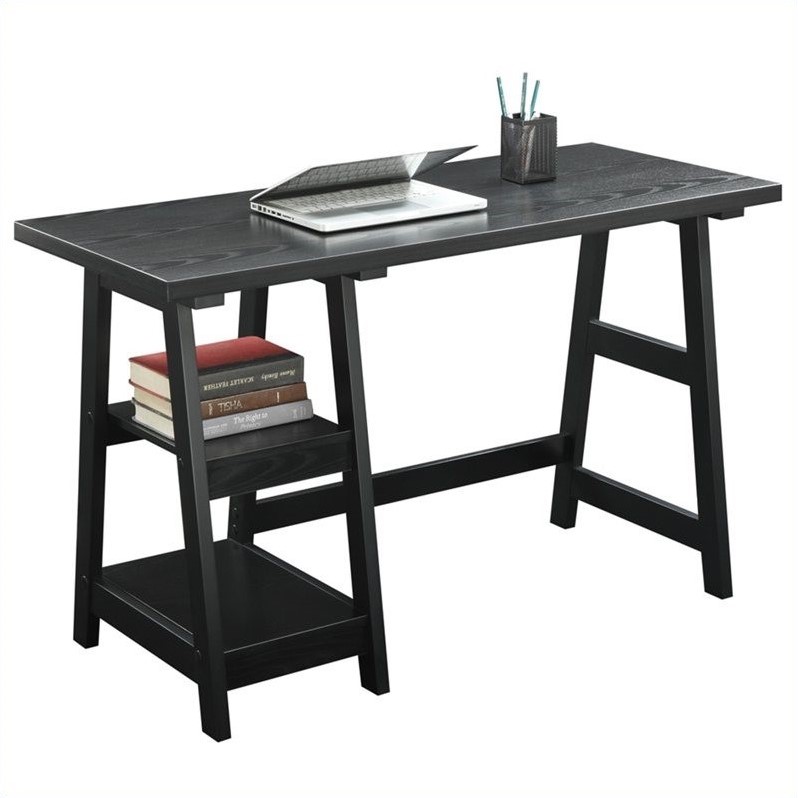 Convenience Concepts Designs2Go Trestle Desk in Black Wood Finish