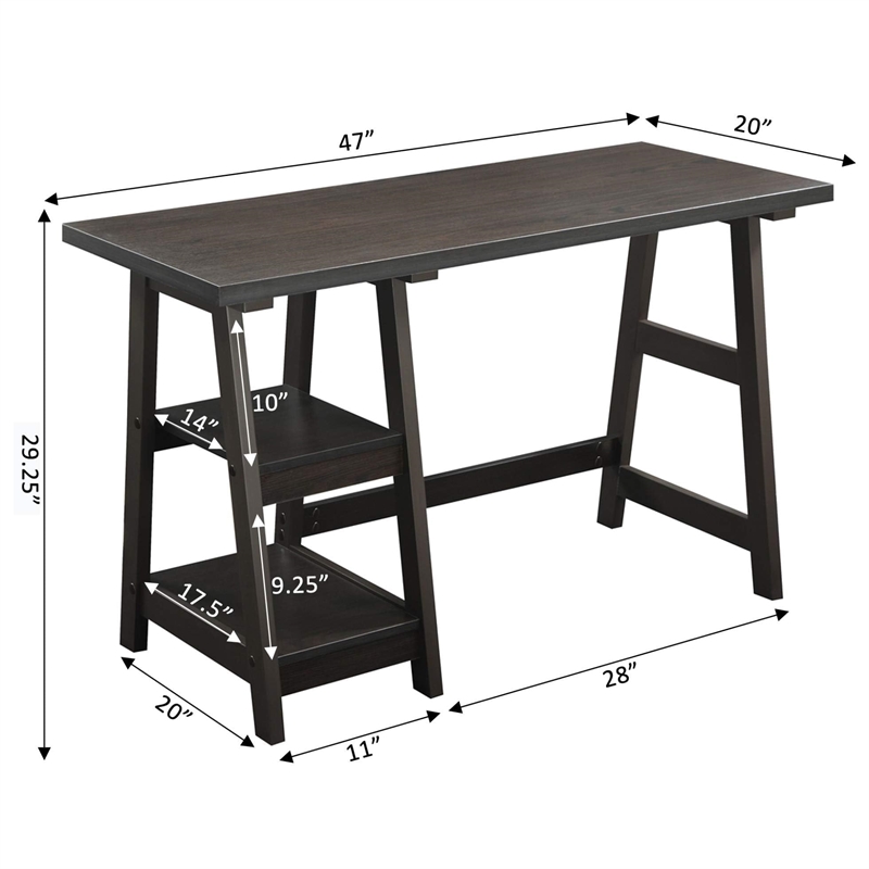 Convenience Concepts Designs2Go Trestle Desk in Espresso Wood Finish