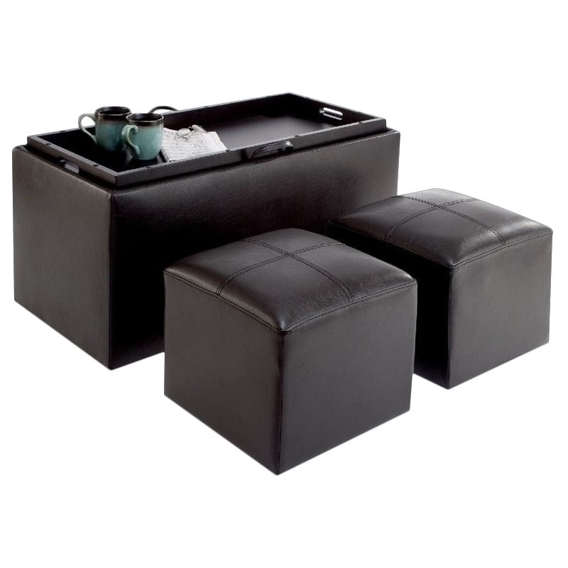 Convenience Concepts Sheridan Storage Bench Ottoman in Espresso Faux Leather