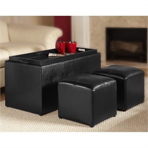 convenience concepts sheridan storage bench ottoman in black faux leather