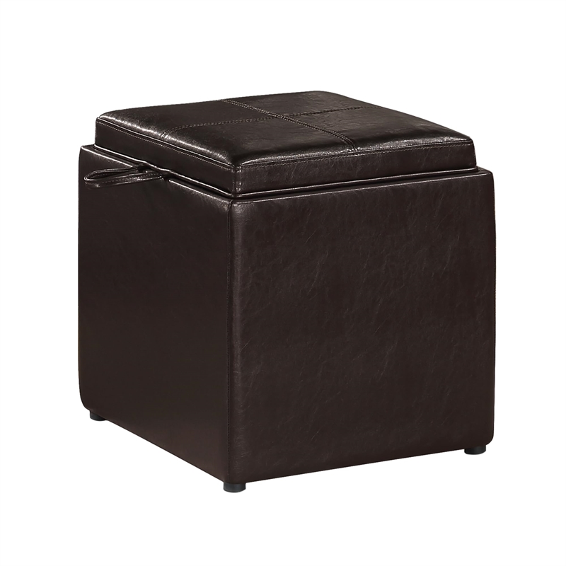 Convenience Concepts Park Avenue Single Cube Ottoman in Espresso Faux Leather