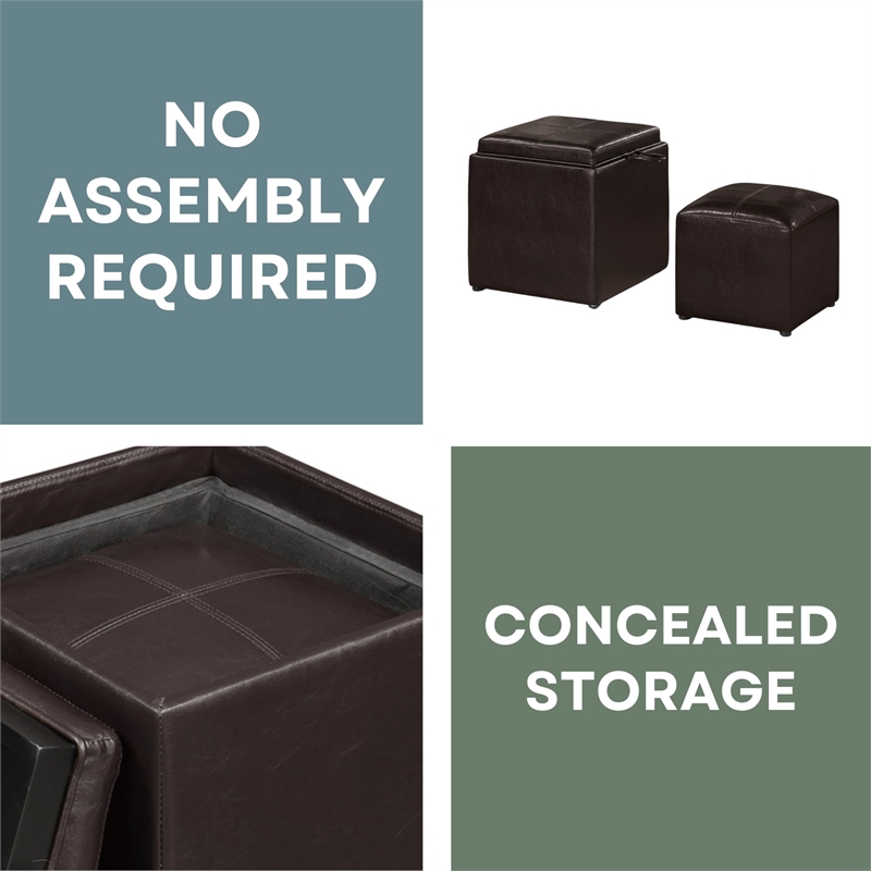 Convenience Concepts Park Avenue Single Cube Ottoman in Espresso Faux Leather