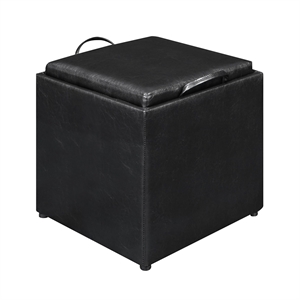 Convenience Concepts Park Avenue Faux Leather Cube Ottoman with Stool in Black