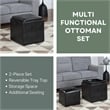 Convenience Concepts Park Avenue Faux Leather Cube Ottoman with Stool in Black