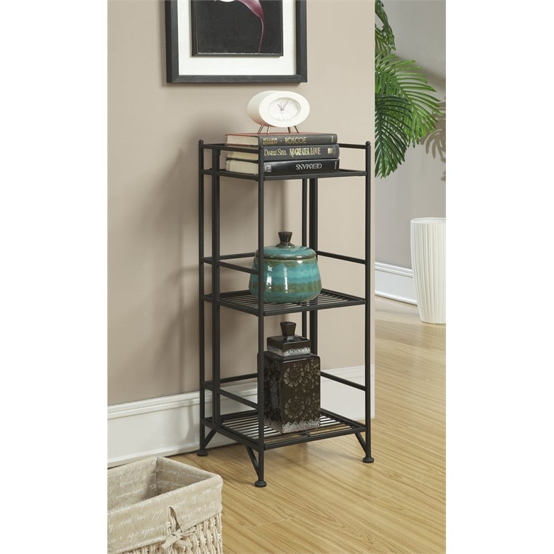 Convenience Concepts XTRA-Storage 3 Tier Folding Shelf in Black Metal Finish