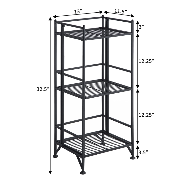 Convenience Concepts XTRA-Storage 3 Tier Folding Shelf in Black Metal Finish