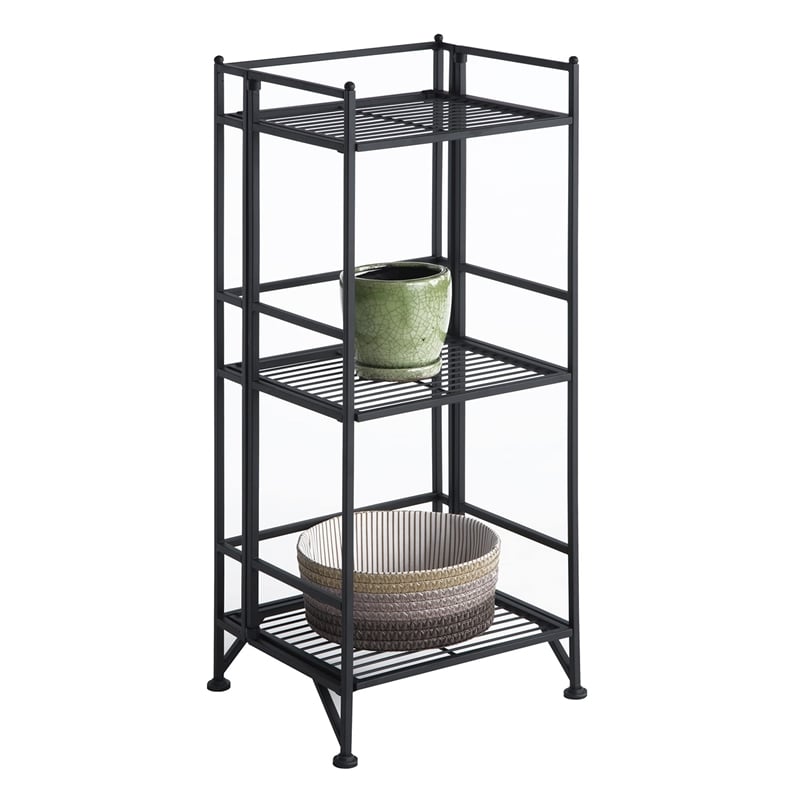 Convenience Concepts XTRA-Storage 3 Tier Folding Shelf in Black Metal Finish