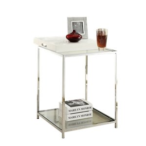 convenience concepts palm beach clear glass end table with white tray