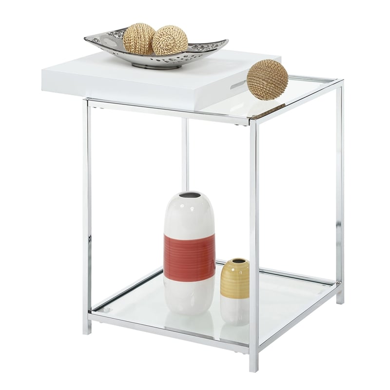 Convenience Concepts Palm Beach Clear Glass End Table With White Tray