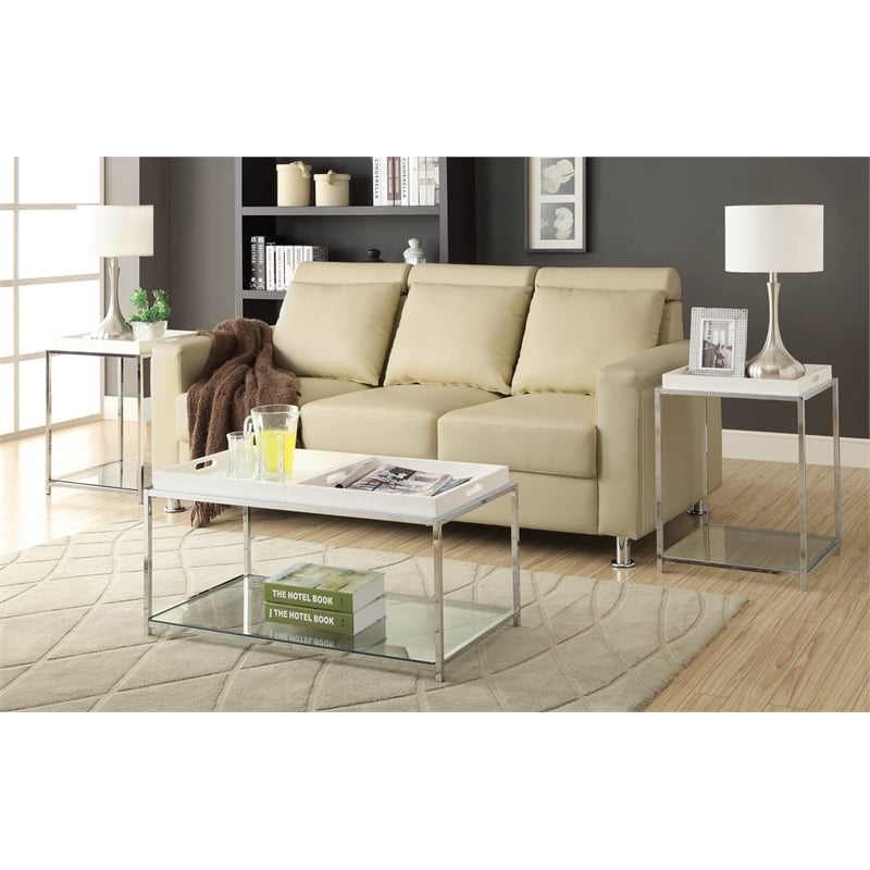 Convenience Concepts Palm Beach Clear Glass End Table With White Tray