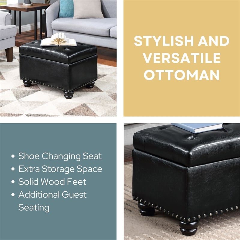 Convenience Concepts Designs4Comfort 5th Avenue Black Faux Leather Ottoman