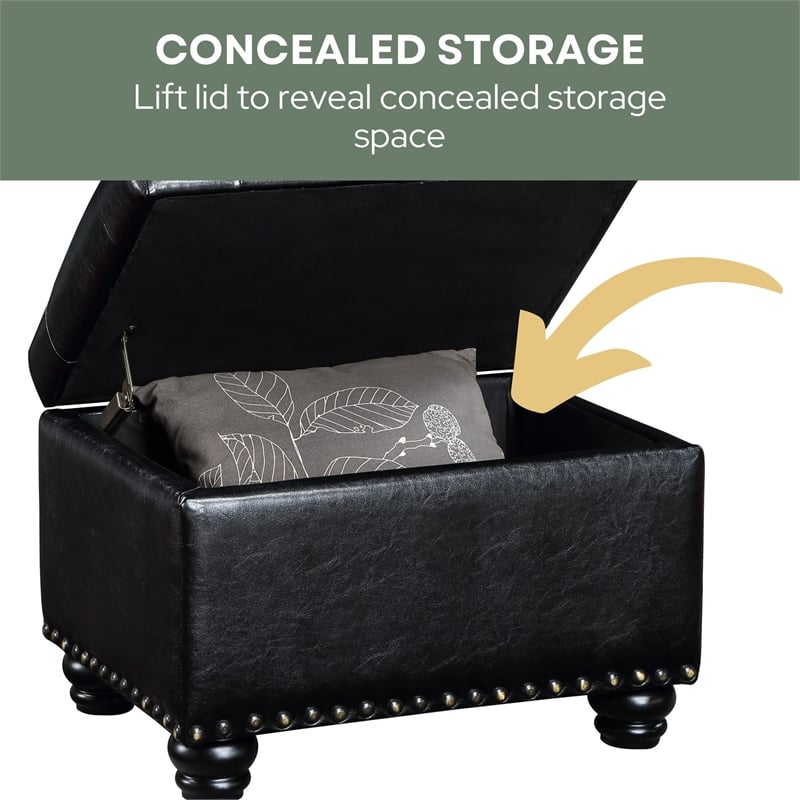 Convenience Concepts Designs4Comfort 5th Avenue Black Faux Leather Ottoman