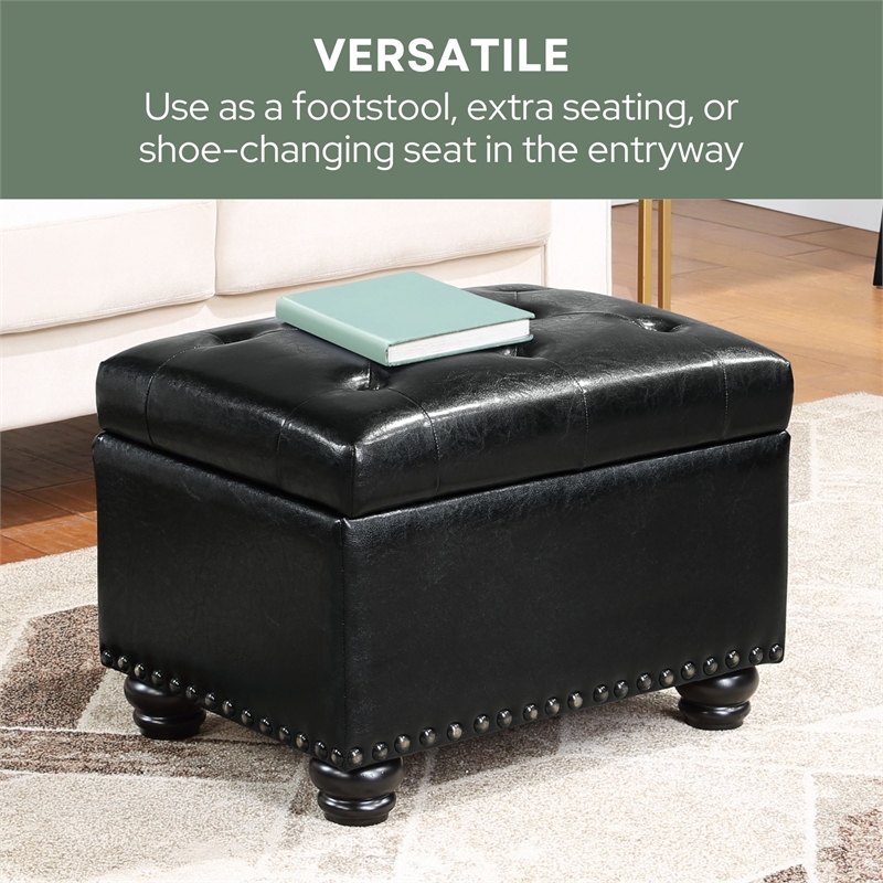 Convenience Concepts Designs4Comfort 5th Avenue Black Faux Leather Ottoman