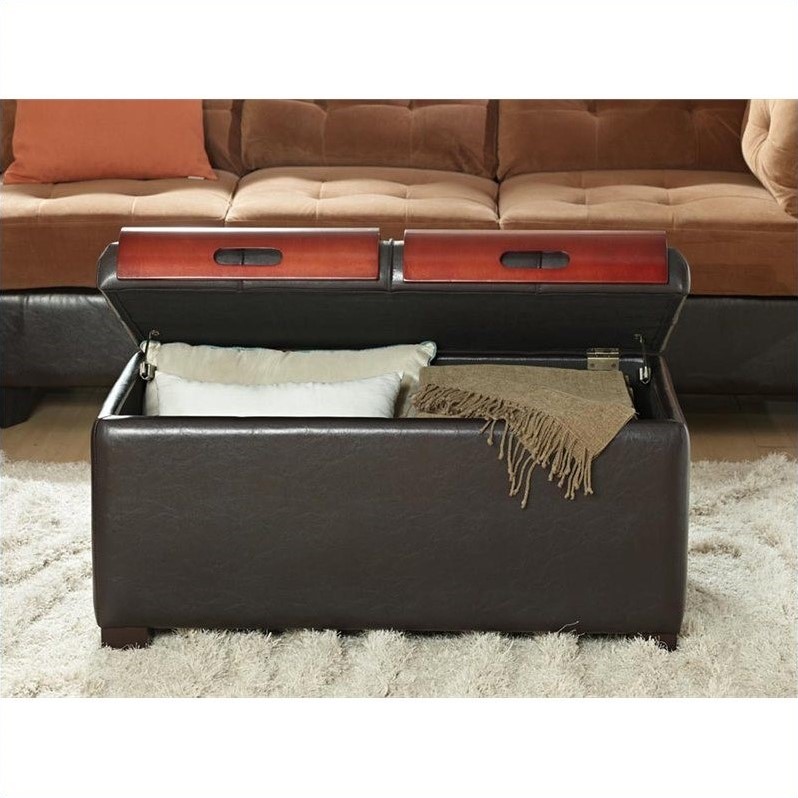Convenience Concepts Designs4comfort, Brown Leather Storage Ottoman With Tray