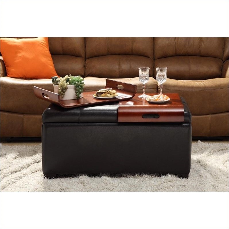 Convenience Concepts Designs4comfort, Leather Storage Ottoman With Tray