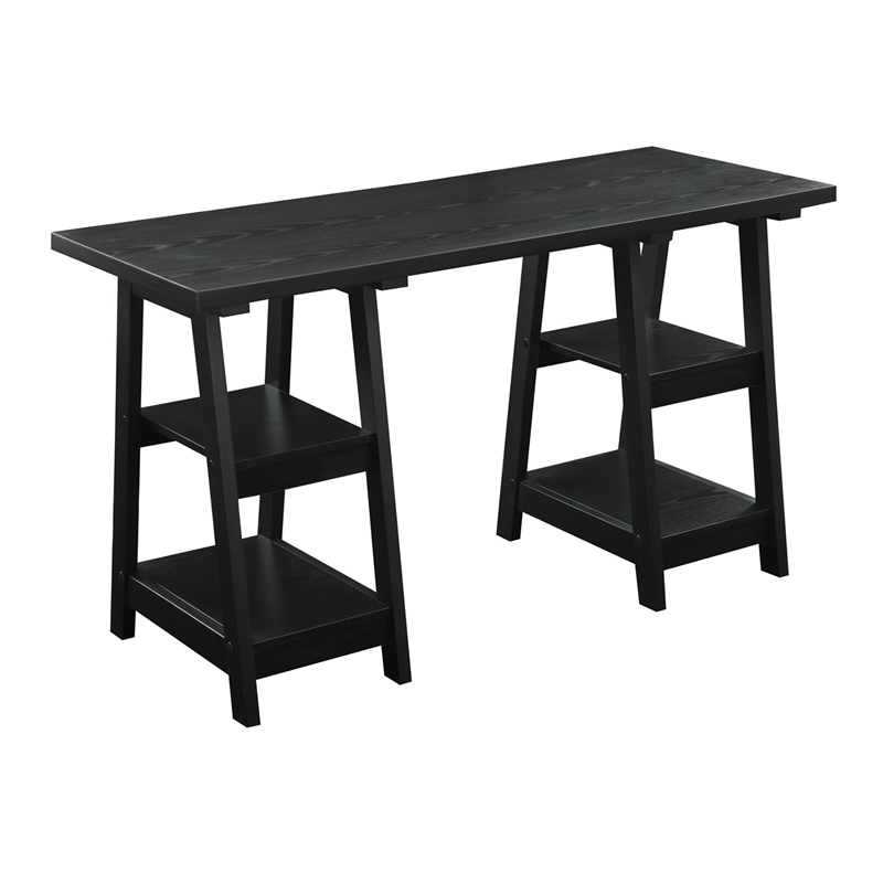 Convenience Concepts Designs2Go Double Trestle Desk in Black Wood Finish