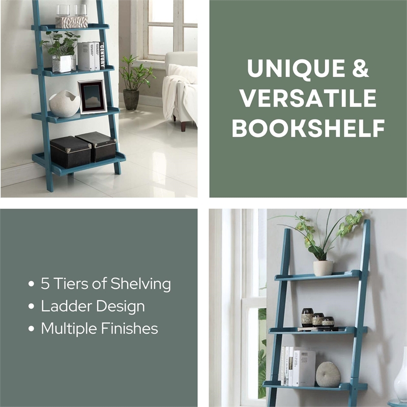 Convenience Concepts French Country Bookshelf Ladder in Blue Wood Finish