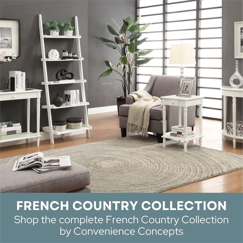 Convenience Concepts French Country Bookshelf Ladder in White Wood Finish