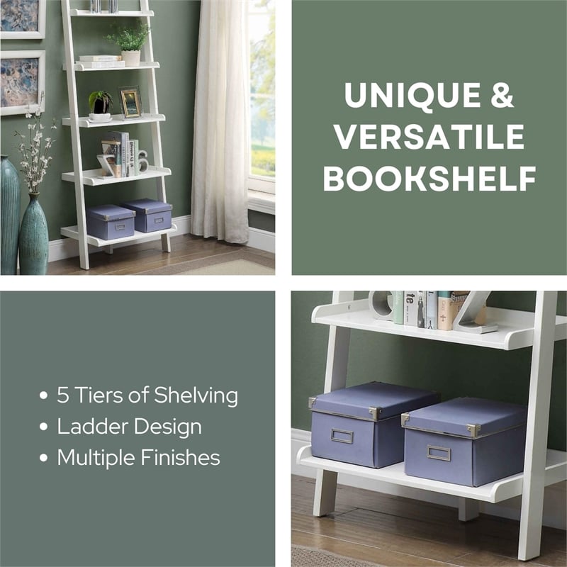 Convenience Concepts French Country Bookshelf Ladder in White Wood Finish