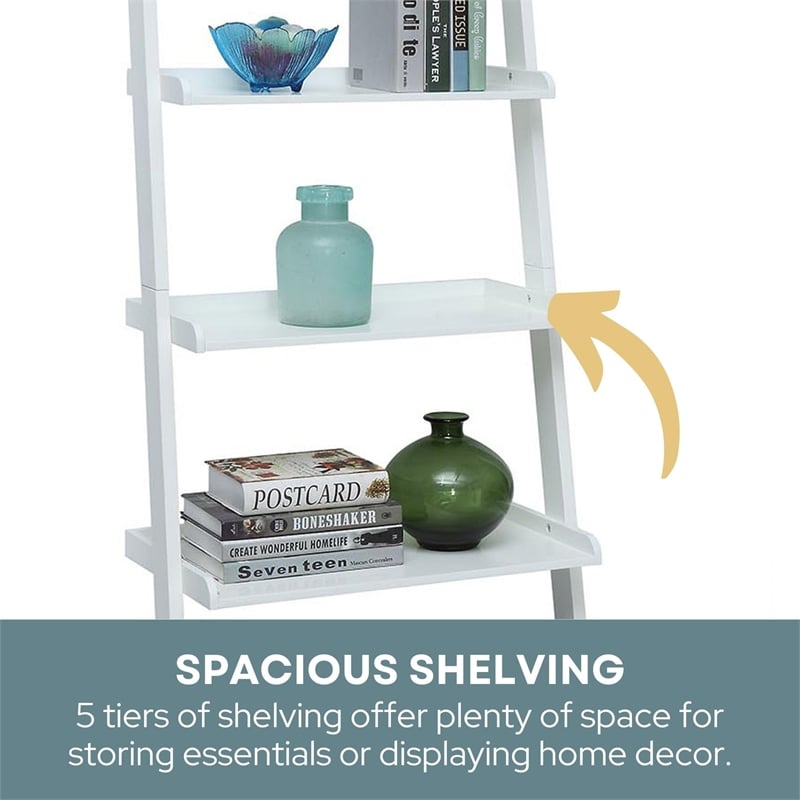 Convenience Concepts French Country Bookshelf Ladder in White Wood Finish