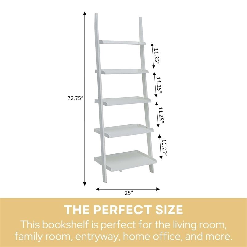 Convenience Concepts French Country Bookshelf Ladder in White Wood Finish