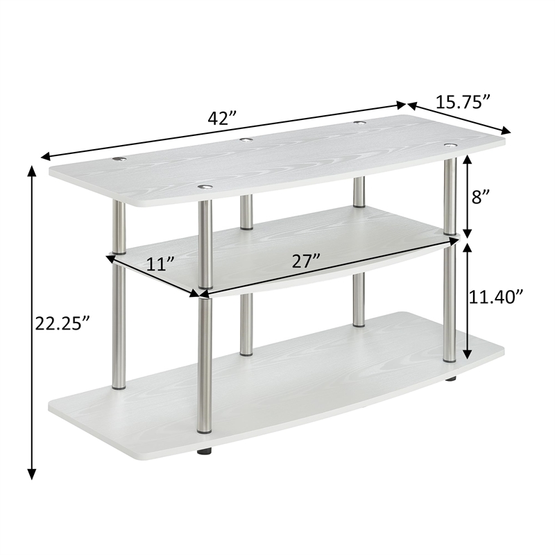 Convenience Concepts Designs2Go 3 Tier Wide TV Stand in White Wood Finish
