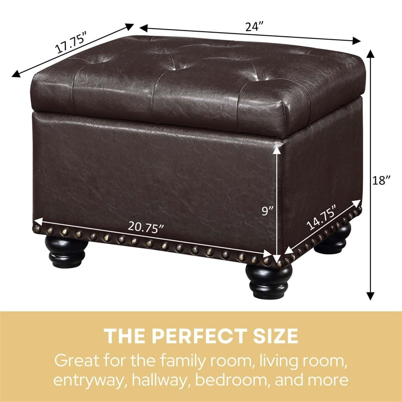 Designs4Comfort 5th Avenue Storage Ottoman in Espresso Faux Leather